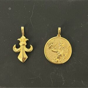 Gold Fleur-de-Lis and Regular Size Athena Coin Pendant Set